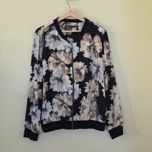 Como Black Lightweight Jacket Womens XL Floral LS Full Zip No Pockets Whimsigoth